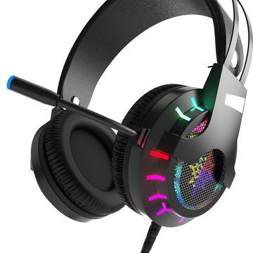 INCA Gaming Headset Schwarz 7,1 USB Surround RGB Lichteffekt mit Mikrofon Headset