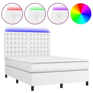 vidaXL Bettgestell Boxspringbett mit Matratze LED Weiß 140x200 cm Kunstleder Bett Bettge