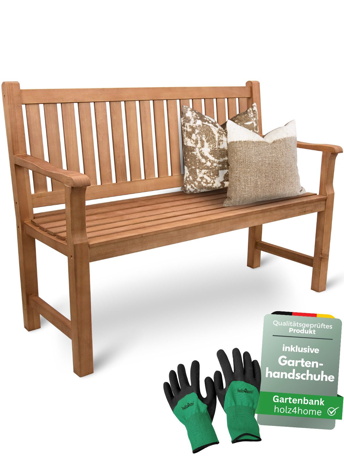 holz4home® Gartenbank Sitzbank aus Holz I Holzbank Outdoor Bank für 2-3 Personen, inkl. Handschuhe