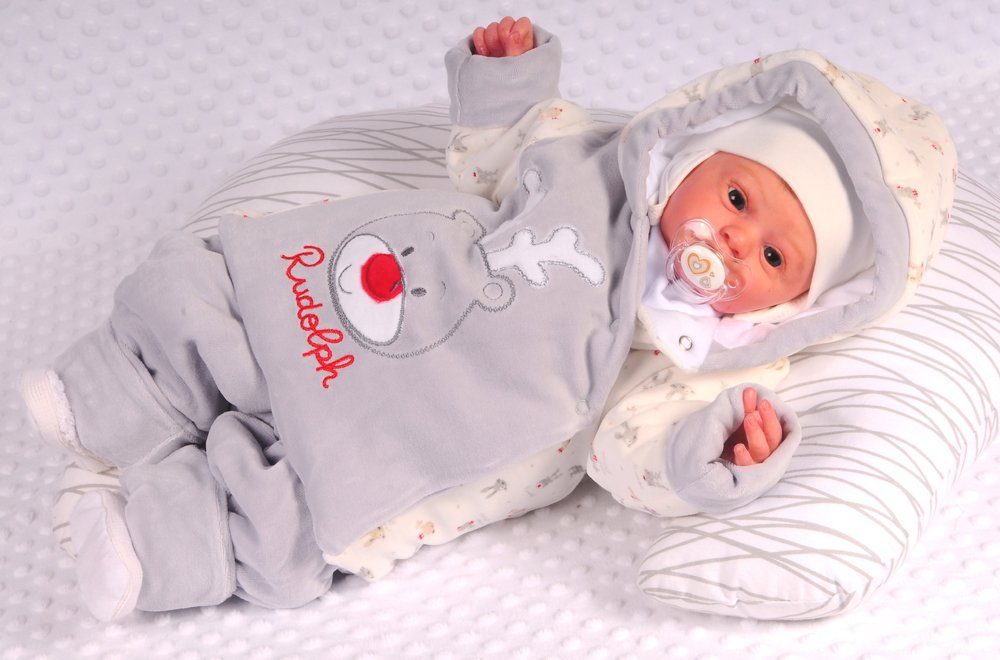 La Bortini Nickijacke Baby Anzug 2Tlg. Jacke und dicke warme Hose in Grau mit Rentier-Applikation