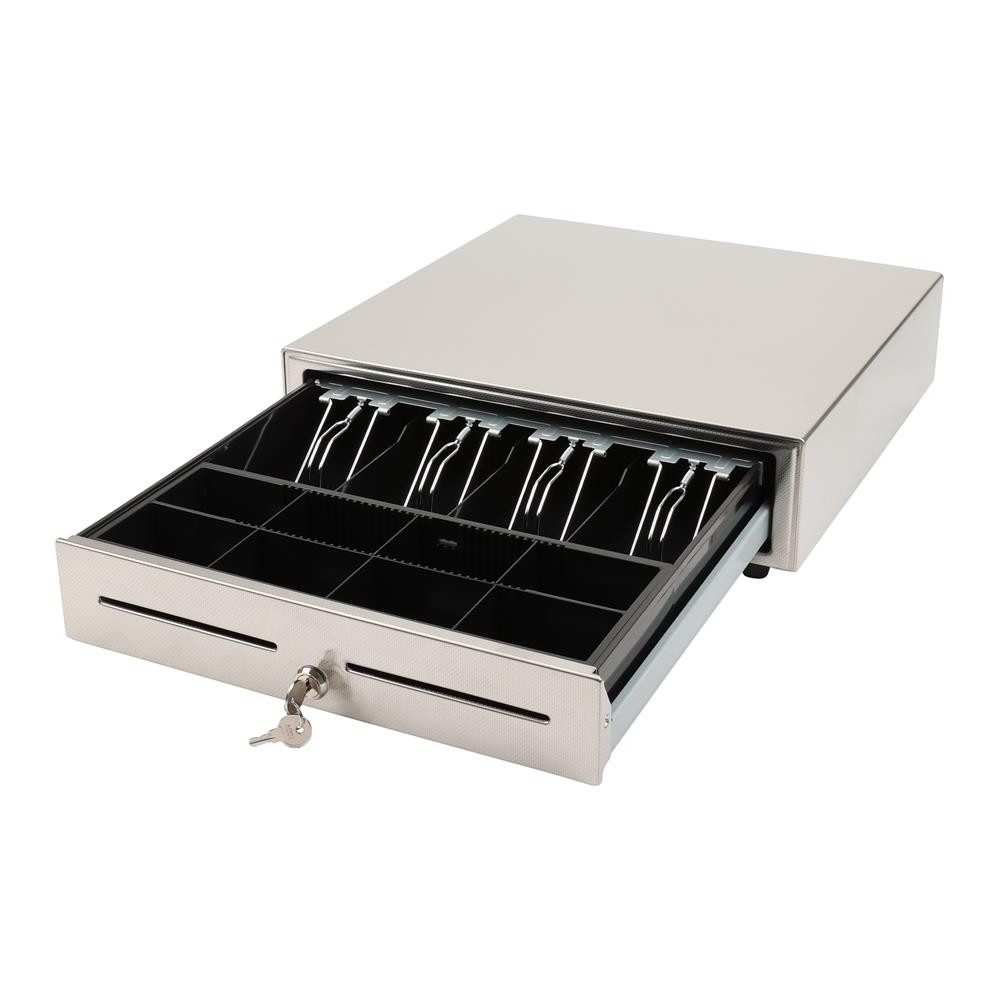 OLYMPIA OFFICE Geldkassette LD 410S, Kassenlade, Edelstahl Geldlade, Münzfächer, Scheinfächer, silber