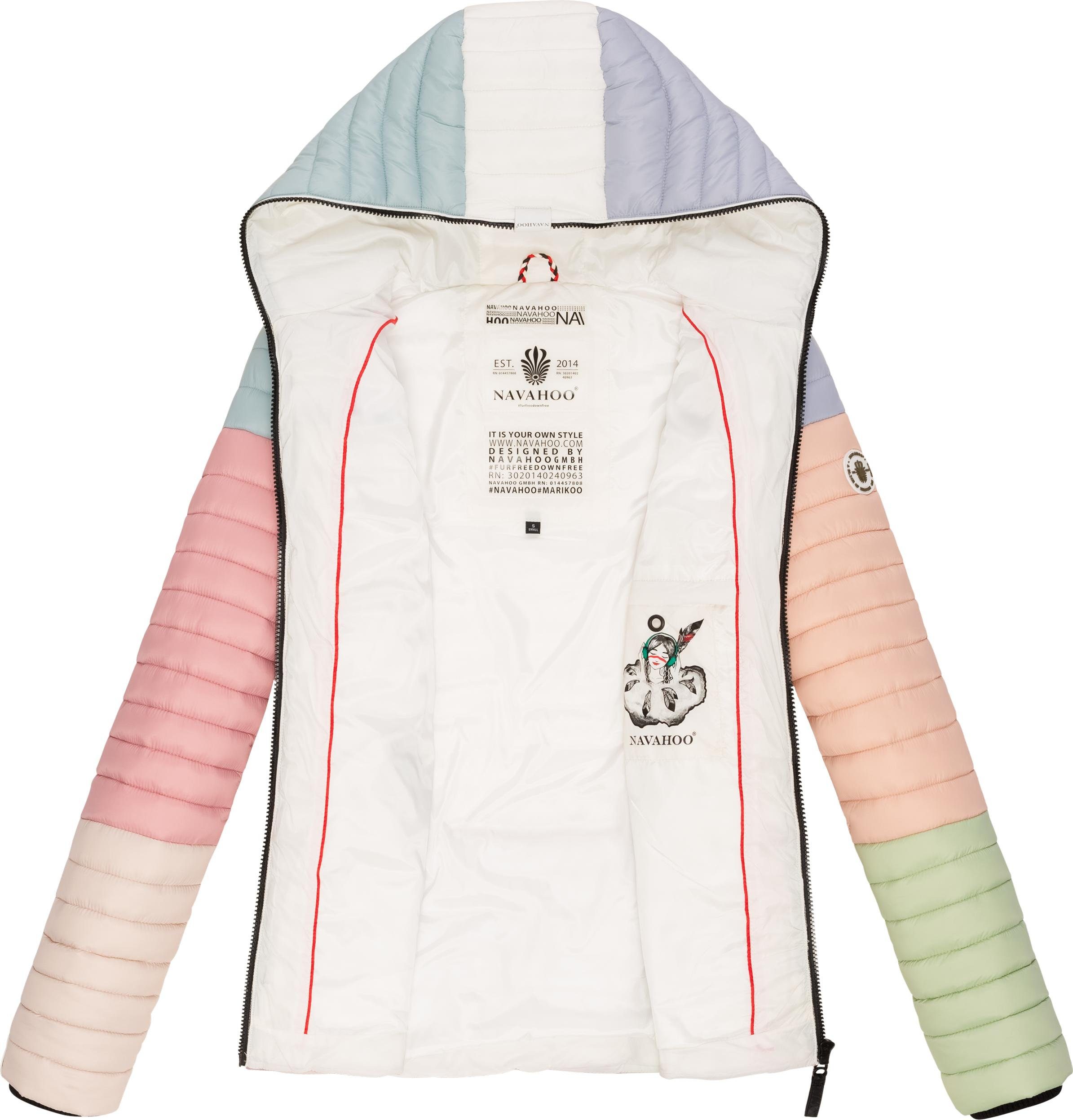 Navahoo Steppjacke Multikulti stylische Übergangsjacke Colorblocking pastell Kapuze m