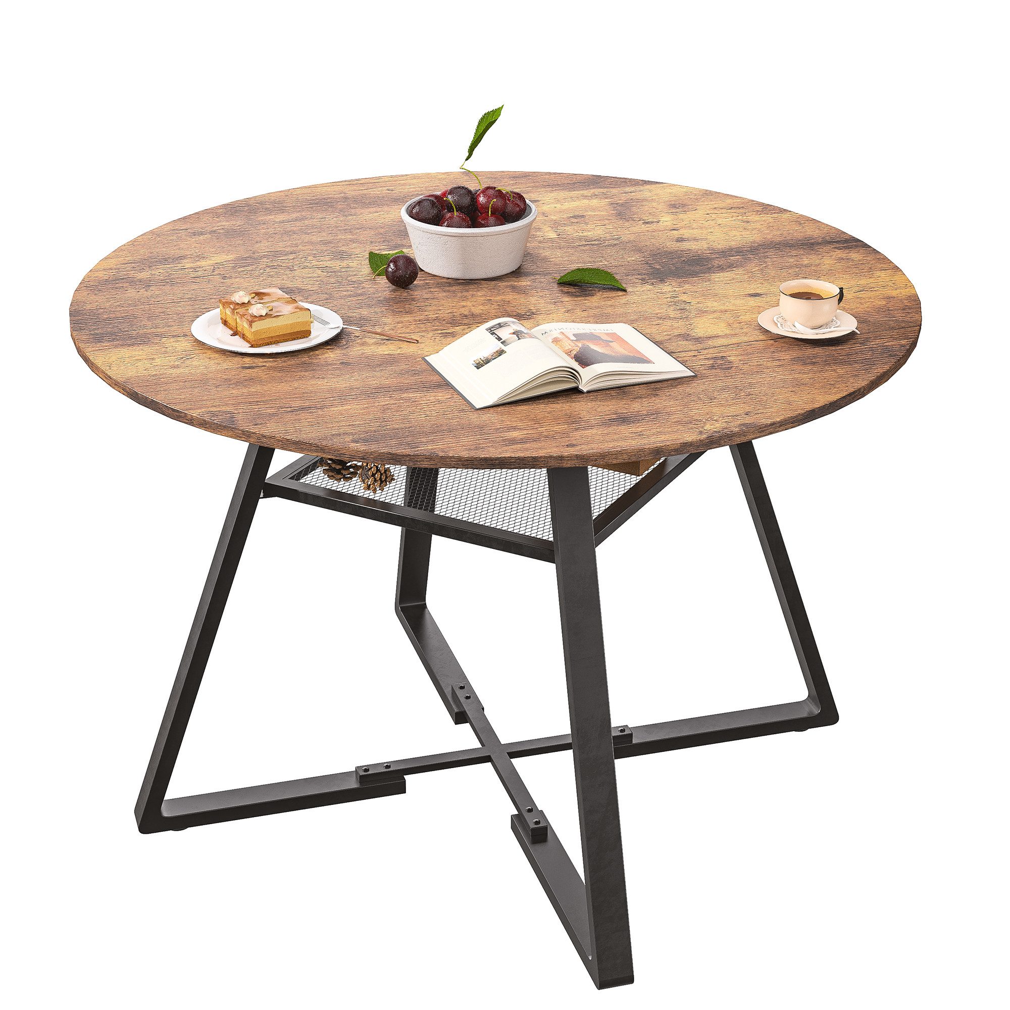 BELUPAI Esstisch Runder Esszimmertisch mit Stauraum (Set, 1-St., Metallgestell,4-6 Personen Ø120 cm Küchentisch für Wohnzimmer), Bruan
