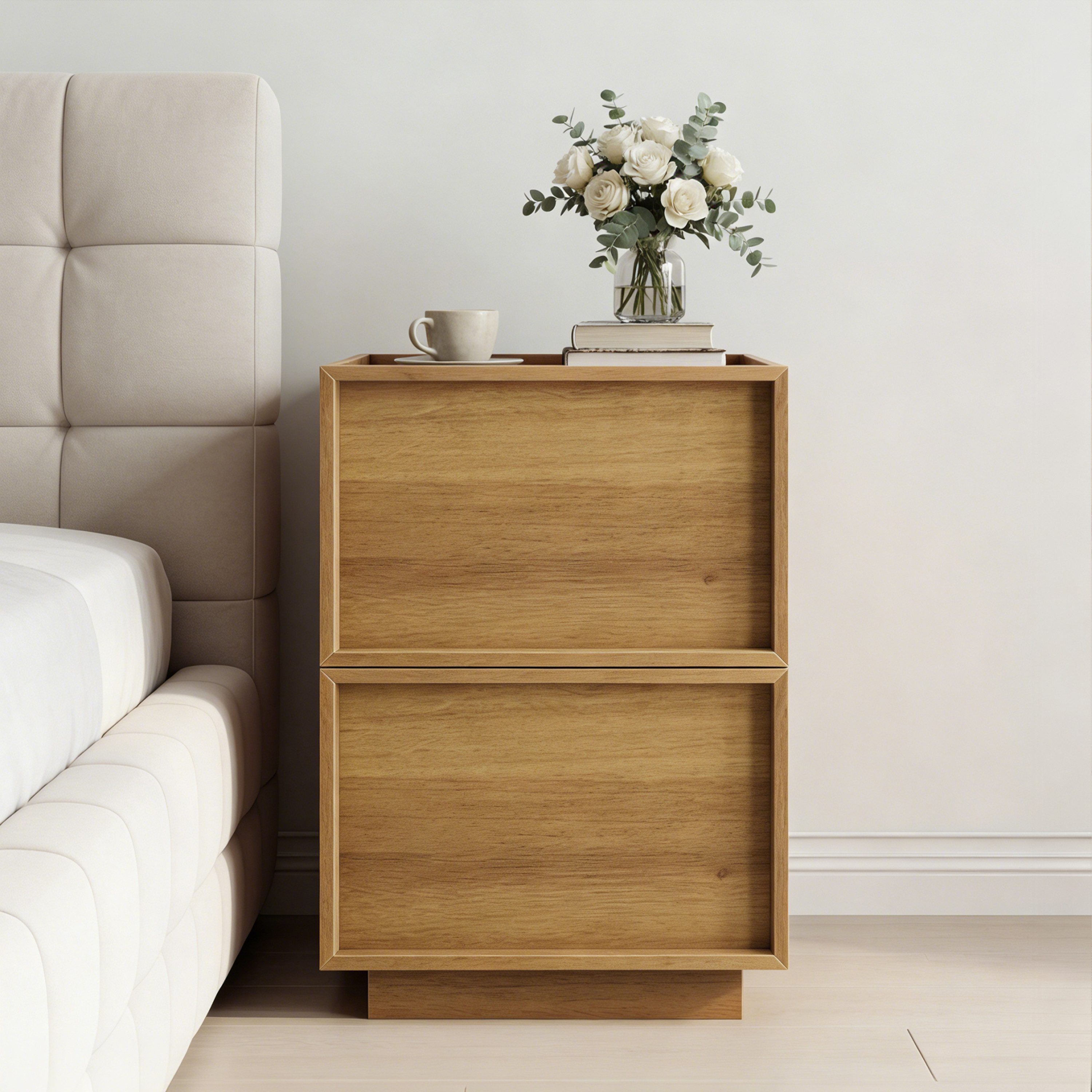 Wildhome Nachttisch Mittelalter‑moderner minimalistische Beistelltisch in Eichenoptik (1-St), 38 x 48 x 50 cm, Sofa‑Seitentisch für Wohnzimmer, aus Verbundholz