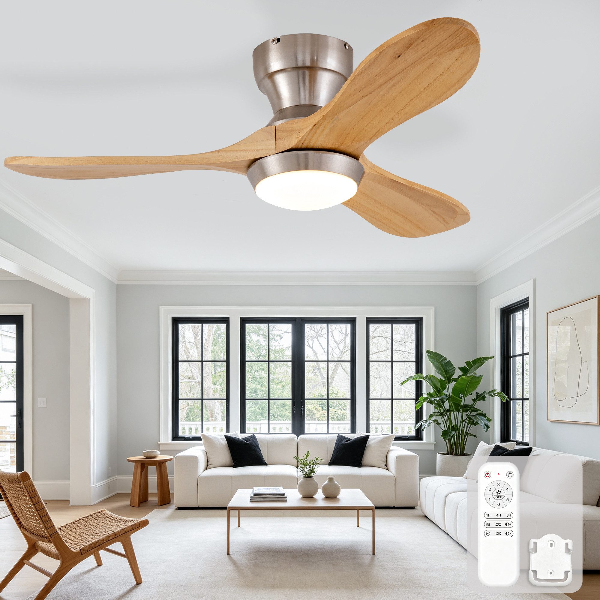 FELIXLEO Carbonheizlüfter Deckenventilator 70" Massivholz, DC-Motor,3CCT, 6 Stufen,Fernbedienung