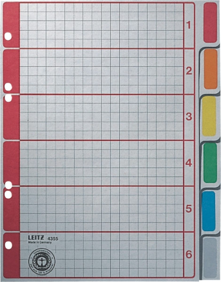 LEITZ Aktenordner Register A5 blanko 6-teilig 230g/qm farbige Taben