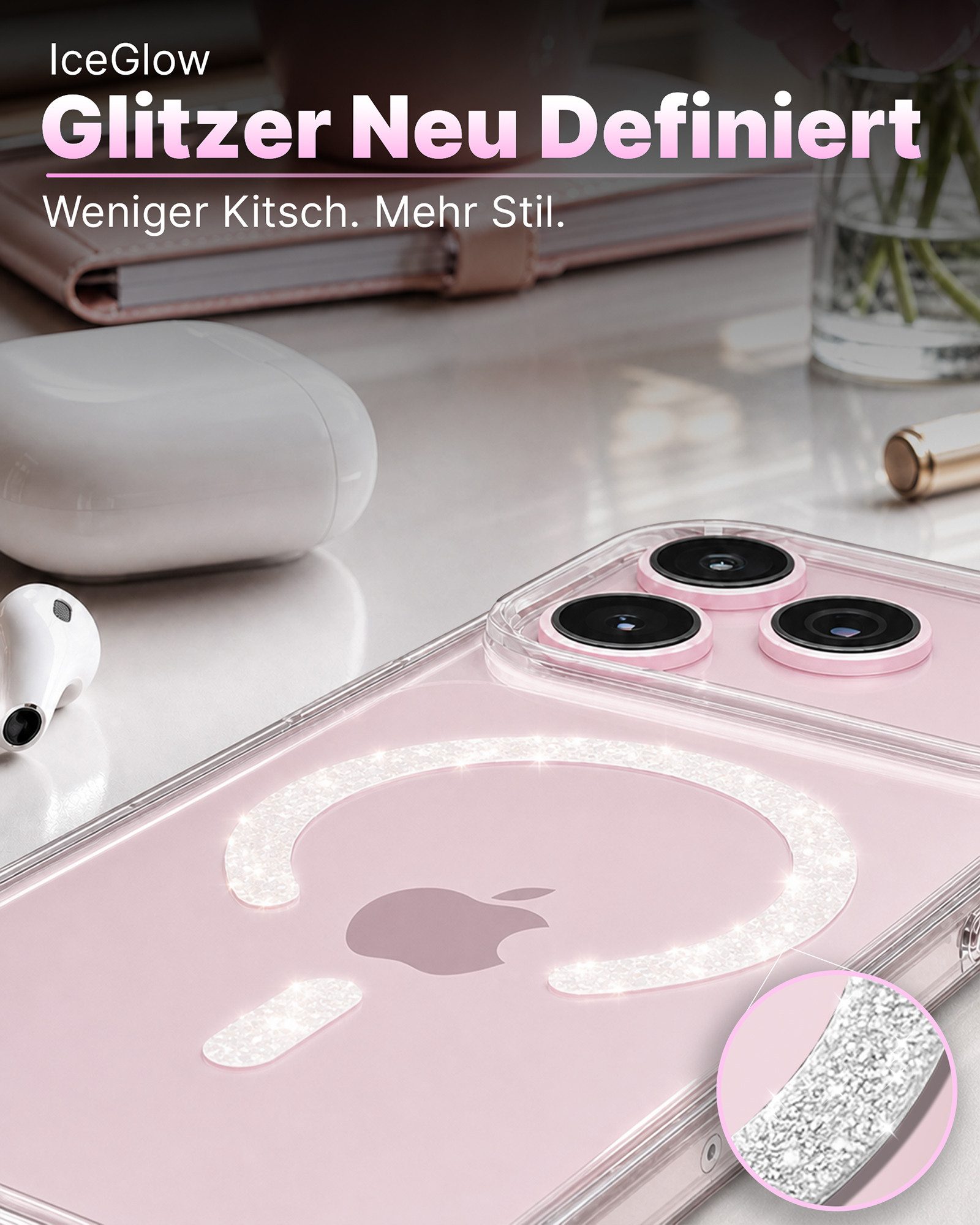 GreenHec Handyhülle Hülle iPhone 18 17 16 15 14 13 Pro Max Plus Glitzer Case Transparent 7 Zoll, Glänzend Magnetring, Transparent Hülle iPhone, GreenHec Clear C – Bild 2 von 5