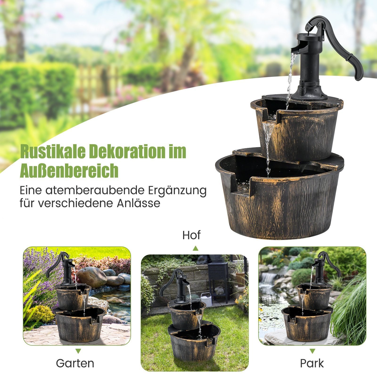 COSTWAY garden fountain, water basin WxL: 41.00x45.50 cm, with water pump