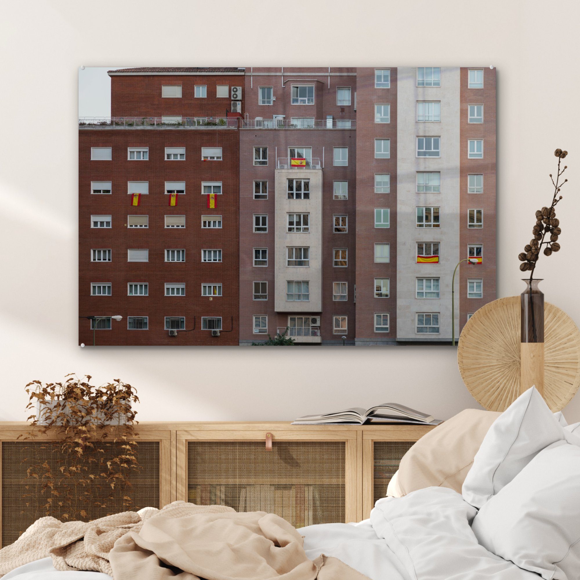 Spanien, St), Acrylglasbild Acrylglasbilder (1 Madrid, Schlafzimmer Frontansicht in & MuchoWow von Häusern Wohnzimmer