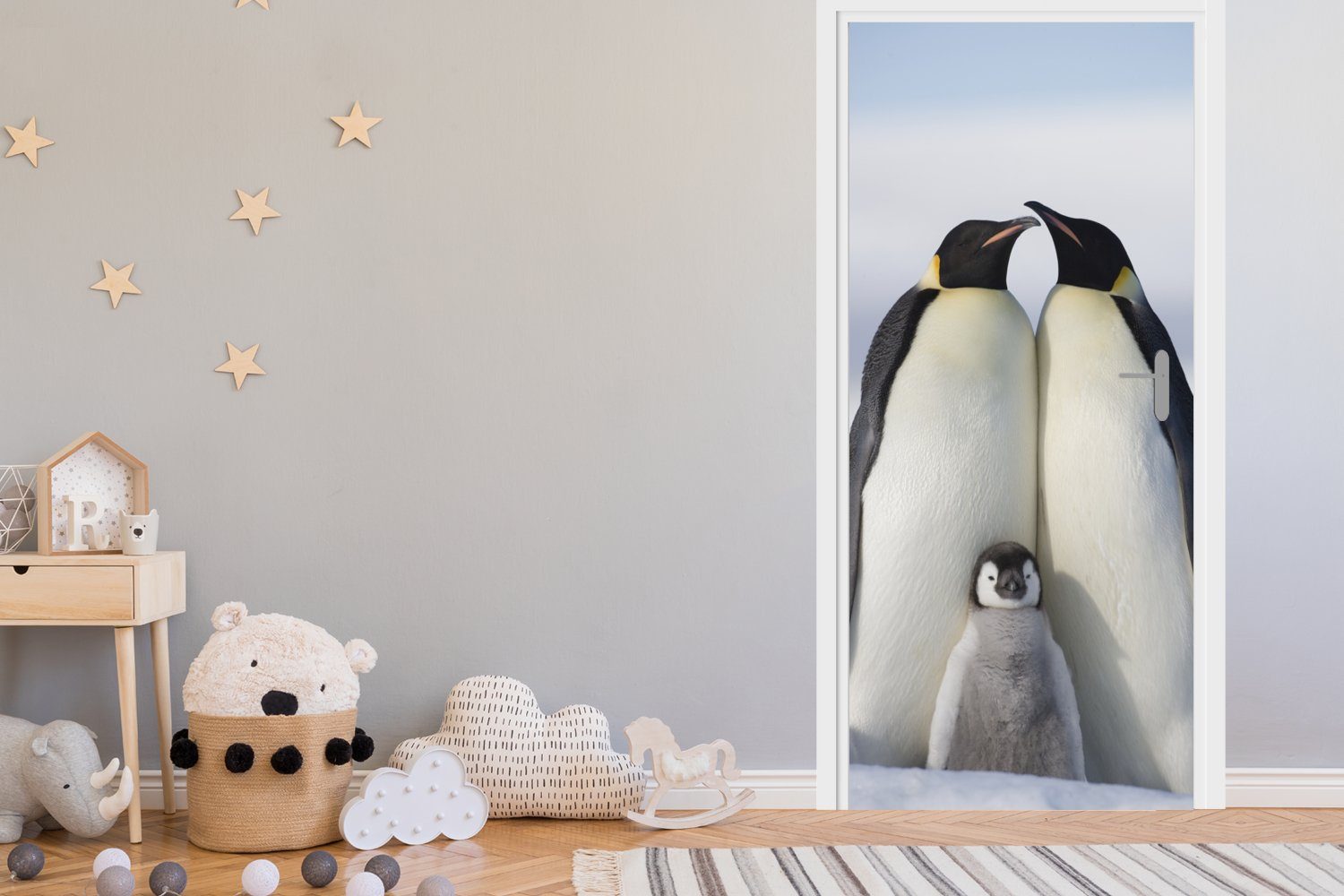 MuchoWow Türtapete Pinguin - Familie (1 - Türaufkleber, für Matt, Tür, St), 75x205 bedruckt, Fototapete Schnee, cm