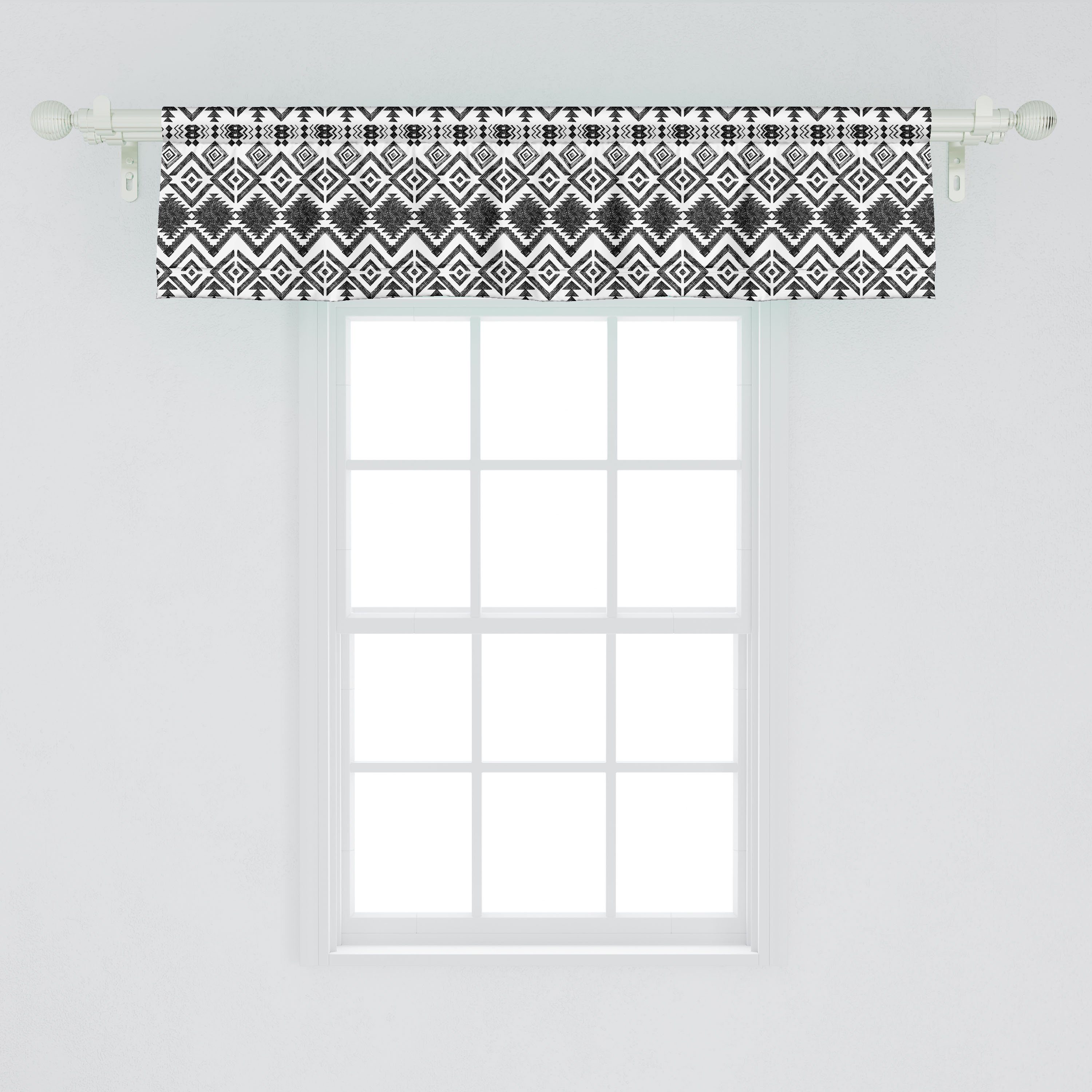 Küche Volant Dekor gezeichnete Schlafzimmer Muster Abakuhaus, Scheibengardine Geometrisch Hand Vorhang für mit Microfaser, Stangentasche,