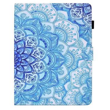 Wigento Tablet-Hülle Kunstleder Tablet Cover Tasche Green Flower für Amazon Fire 7 Zoll 9. Gen Blau Hülle Case Etui
