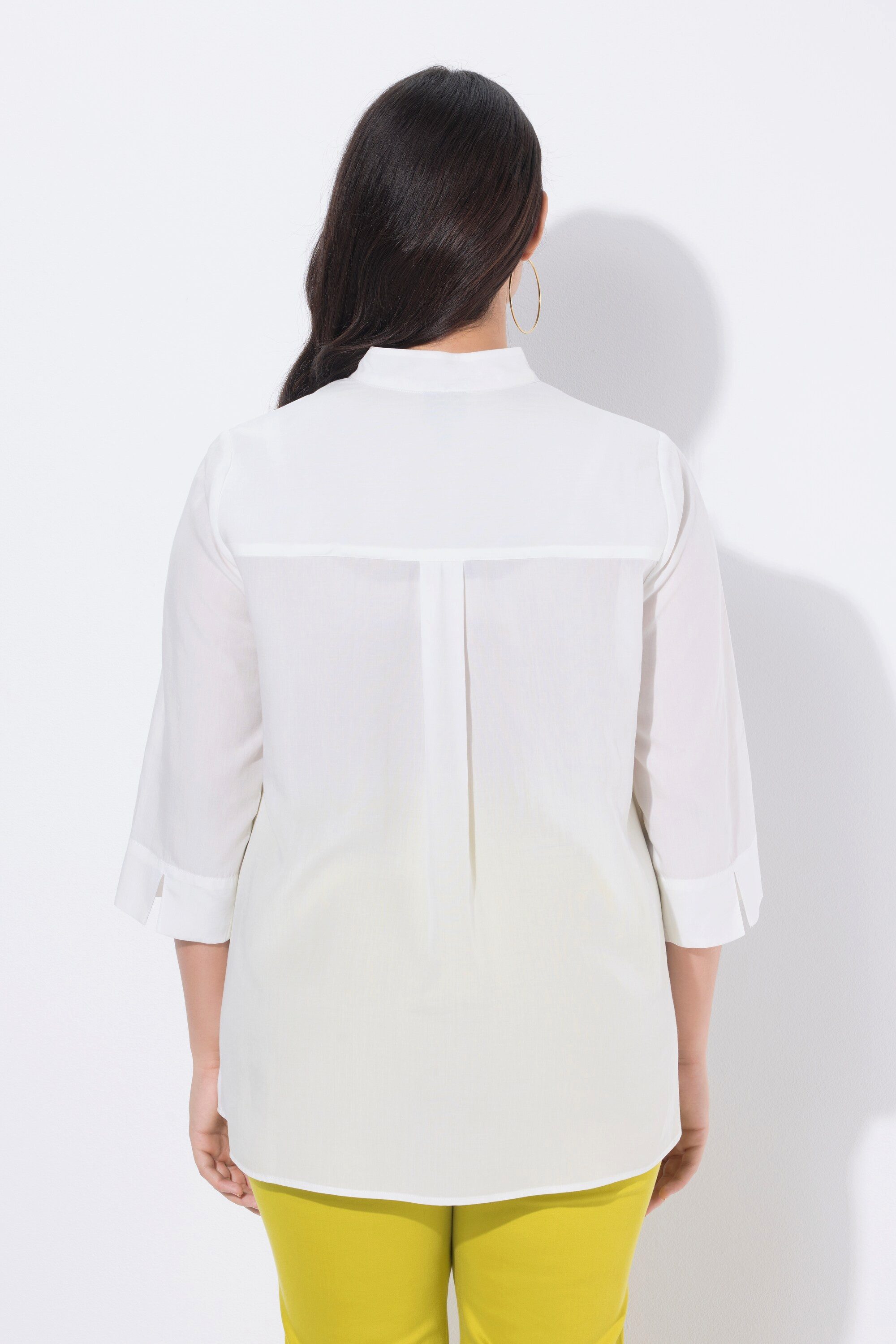 Ulla Popken Hemdbluse Lyocell-Bluse Blüten A-Linie V-Ausschnitt 3/4-Arm