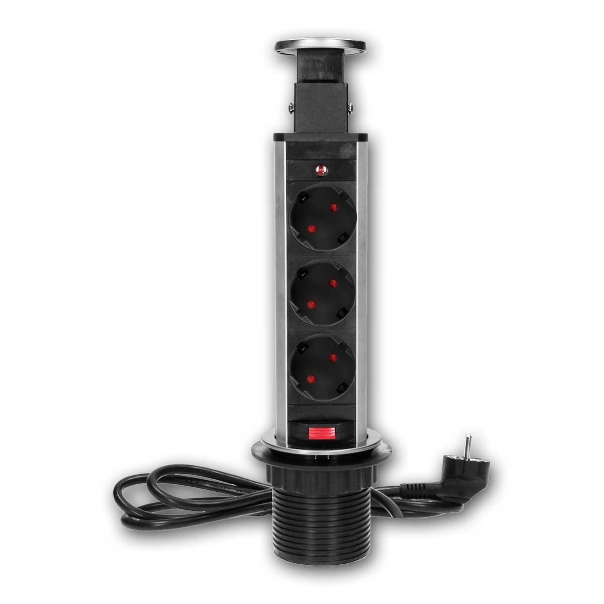 world-trading-net Steckdose Schreibtisch-Einbau-Steckdose PopUp, 3-fach, Inox