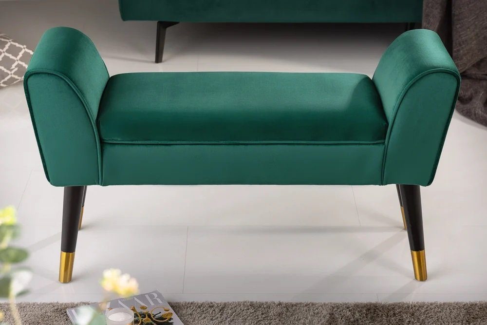 grün Sitzbank 90cm Elegante Sitzbank Samt LebensWohnArt CAROLIN