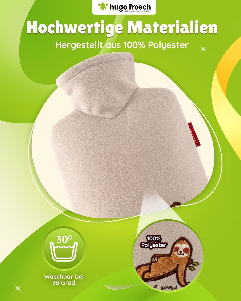 Hugo Frosch Wärmflasche - Wärmflasche Klassik 1,8 l mit Fleecebezug feel good beige, Made in Germany