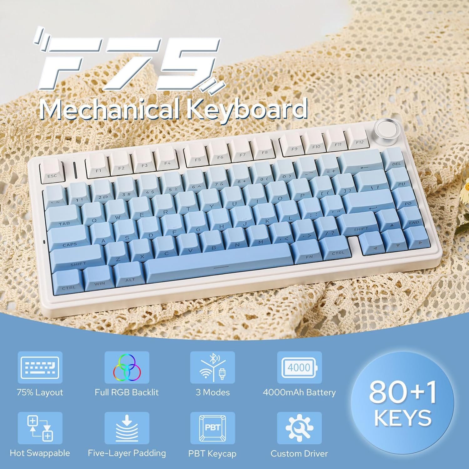 nsihing AULA F75 Mechanische Tastatur, 75%, Hot Swap, Knopf, RGB Gaming-Tastatur – Bild 2 von 5