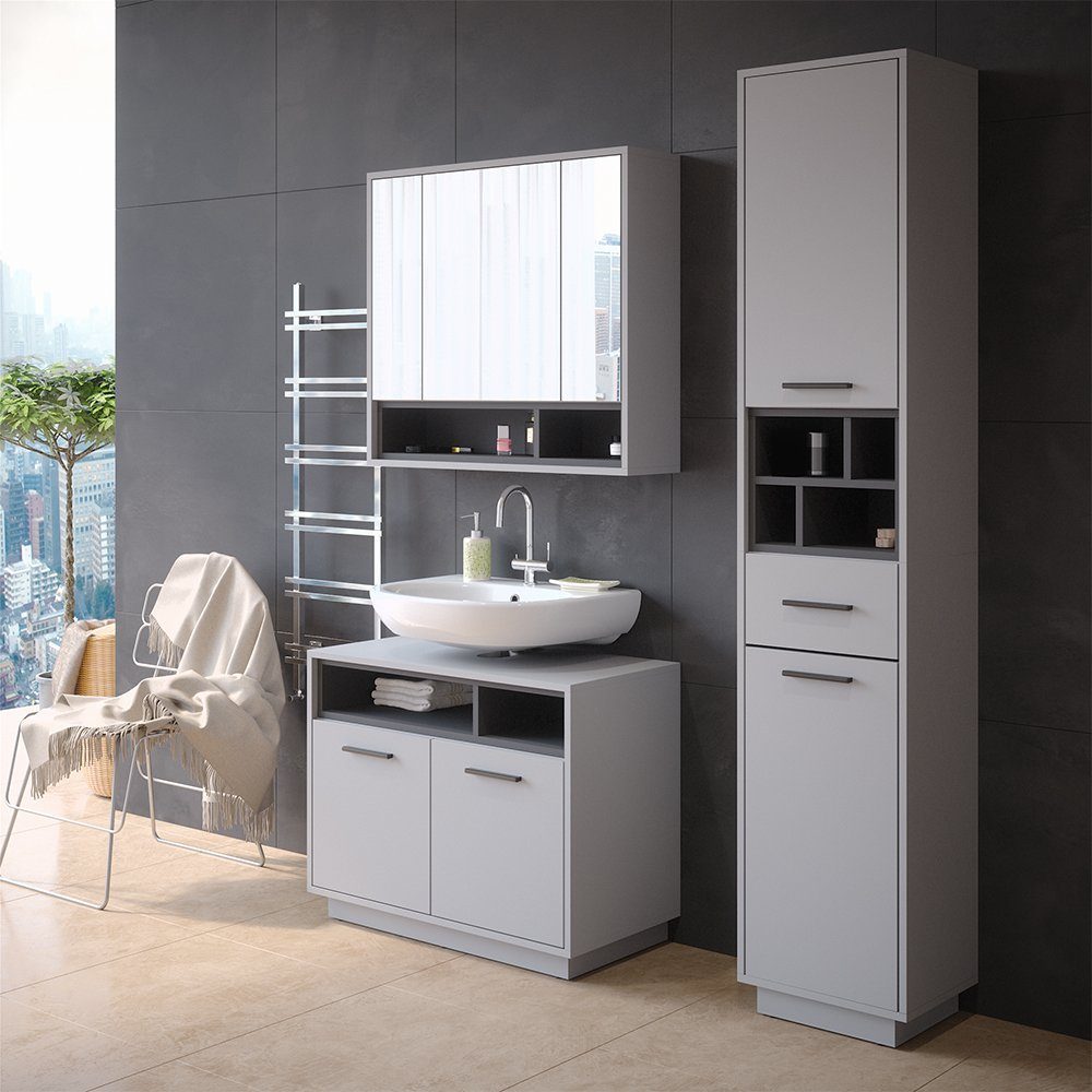 Vicco Hochschrank Beatrice, Grau/Anthrazit/Anthrazit, 38 x 190 cm mit Türen günstig online kaufen