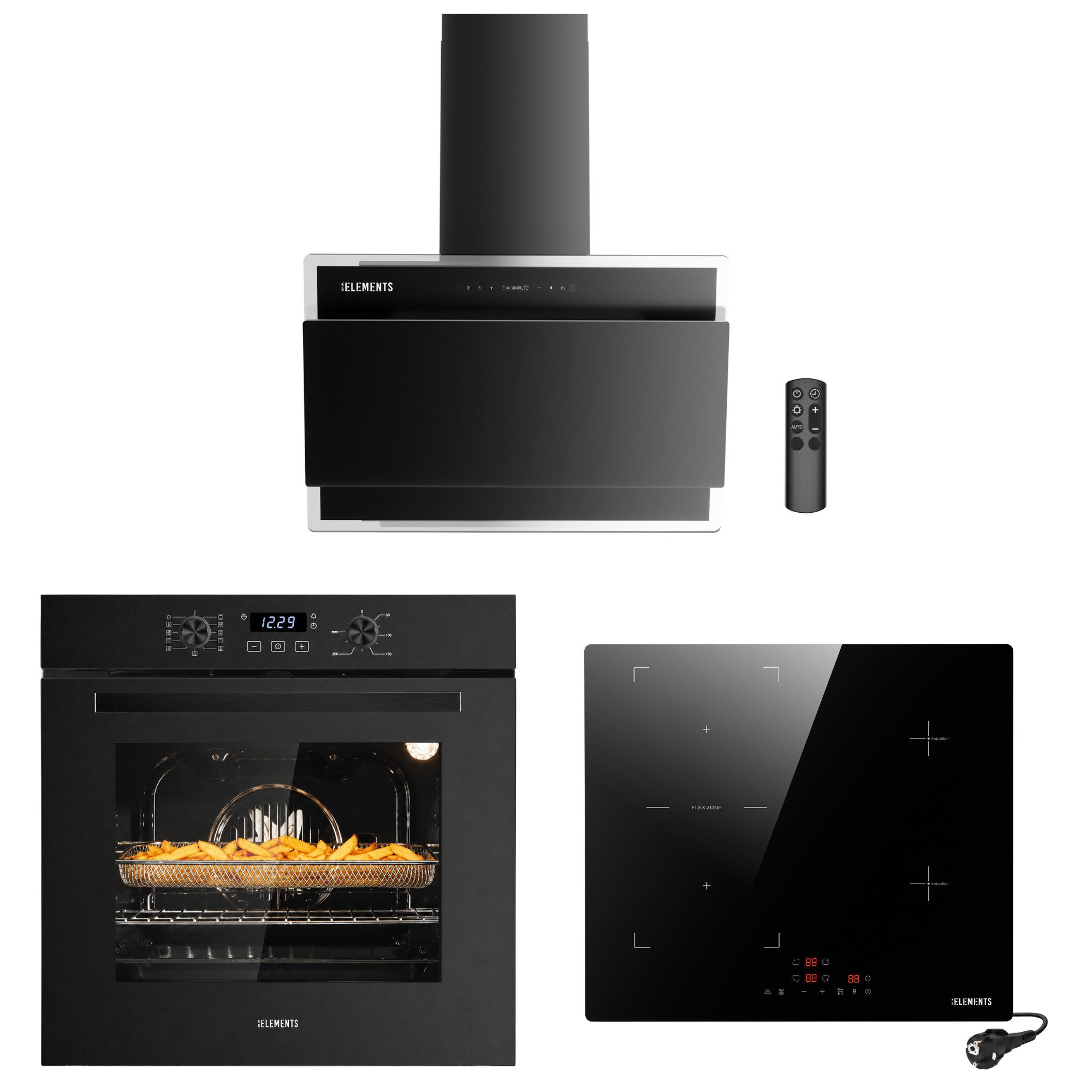 KB Elements Backofen-Set Einbaubackofen 60 cm mit 4-Zonen Induktionskochfeld 60cm, AQUA CLEAN, Herdset mit Air Fry, Flexzone und einfacher Installation