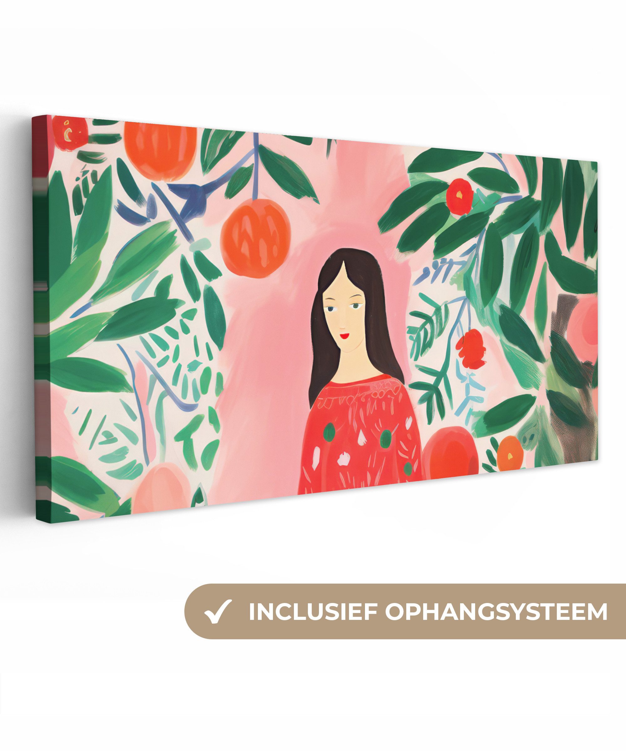 OneMillionCanvasses® Leinwandbild Panorama Weihnachten - Frau - Pflanzen - Grün - Rot, Fotodruck (1 St), Wandbild, Deko Schlafzimmer Wohnzimmer Flur 40x20 cm