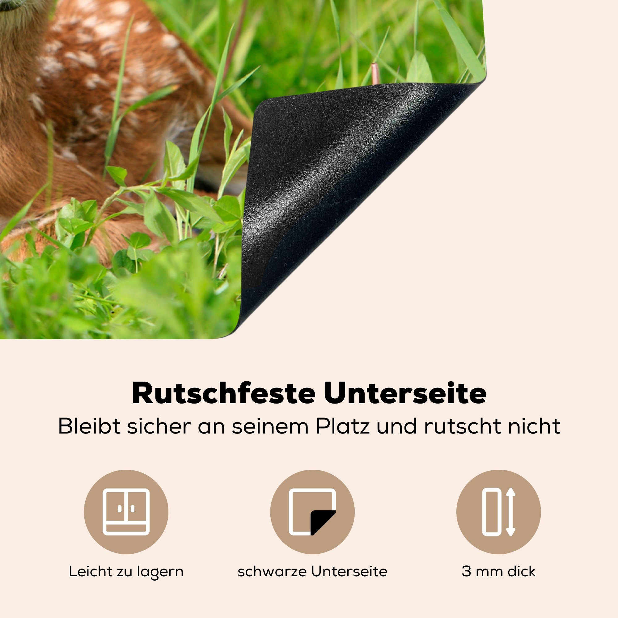 Induktionskochfeld Hirsche Gras küche, Vinyl, 81x52 (1 für Herdblende-/Abdeckplatte Ceranfeldabdeckung - Blumen, - cm, Schutz tlg), MuchoWow die