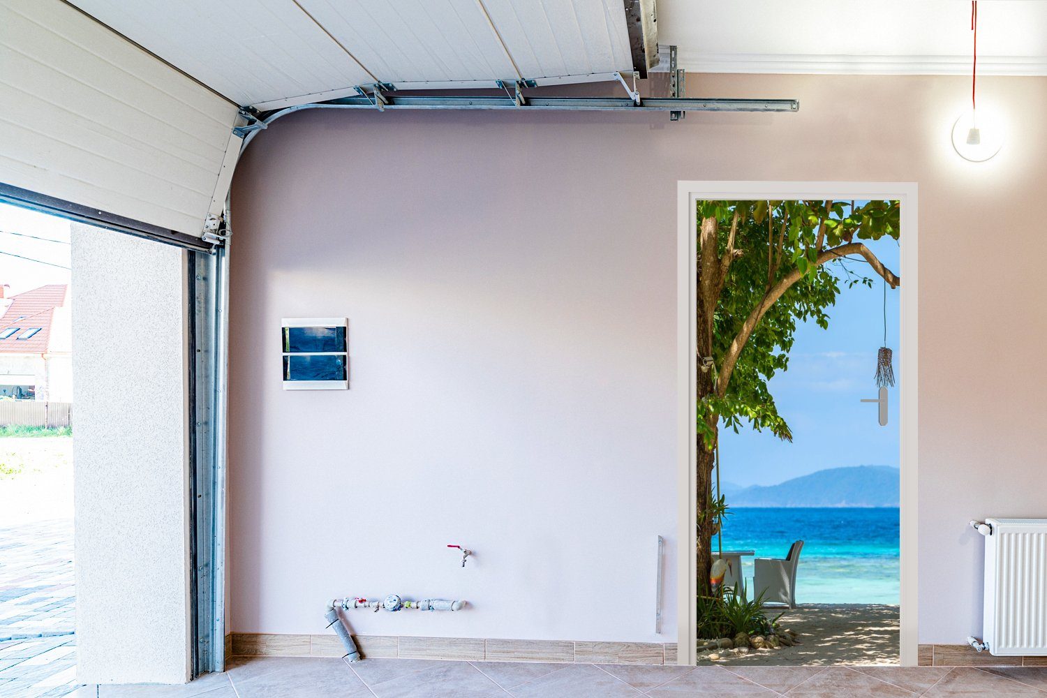 Tropisch Tür, MuchoWow 75x205 für - (1 cm - Meer, bedruckt, Matt, Türtapete Fototapete Türaufkleber, St), Strand