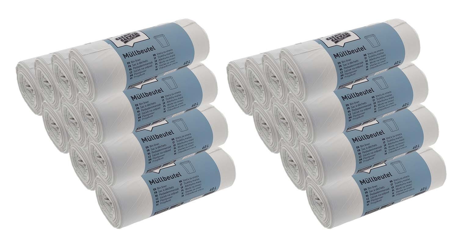 CLEAN and CLEVER Müllbeutel 1000 Müllbeutel Smart Line Clean and Clever 60l weiß SMA 73, Zubehör für handelsübliche Mülltonnen oder Abfalleimer, Mülltüten Abfalltüten Abfallbeutel Müllsäcke Polybeutel