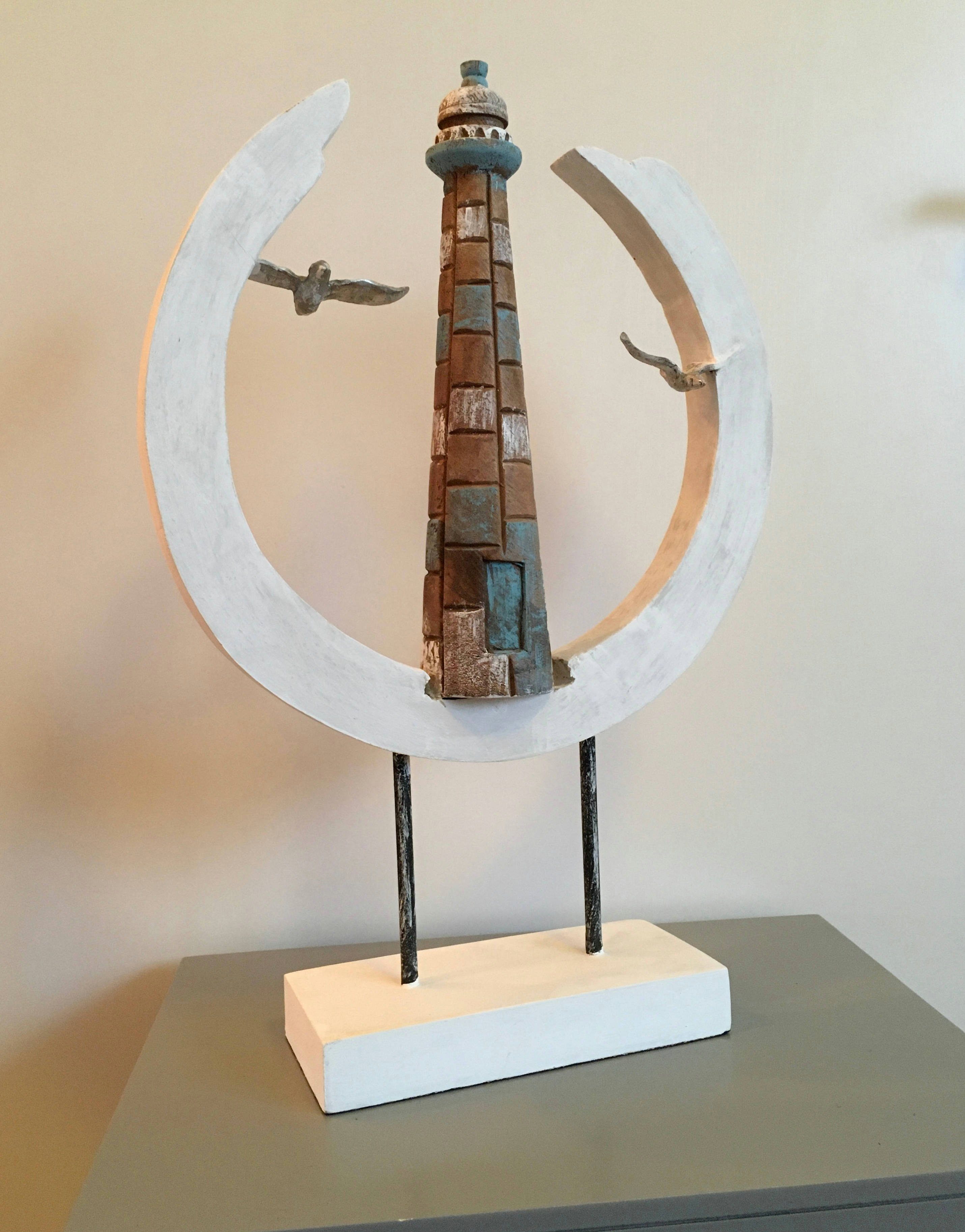 Holz, Holzdeko Wanddeko, Leuchtturm Maritim Moritz 9x32x49cm, Dekoobjekt Tischdeko, Skulptur Fensterdeko, Skulptur