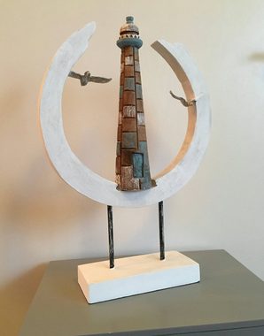 Moritz Skulptur Skulptur Leuchtturm Maritim 9x32x49cm, Dekoobjekt Holz, Tischdeko, Fensterdeko, Wanddeko, Holzdeko