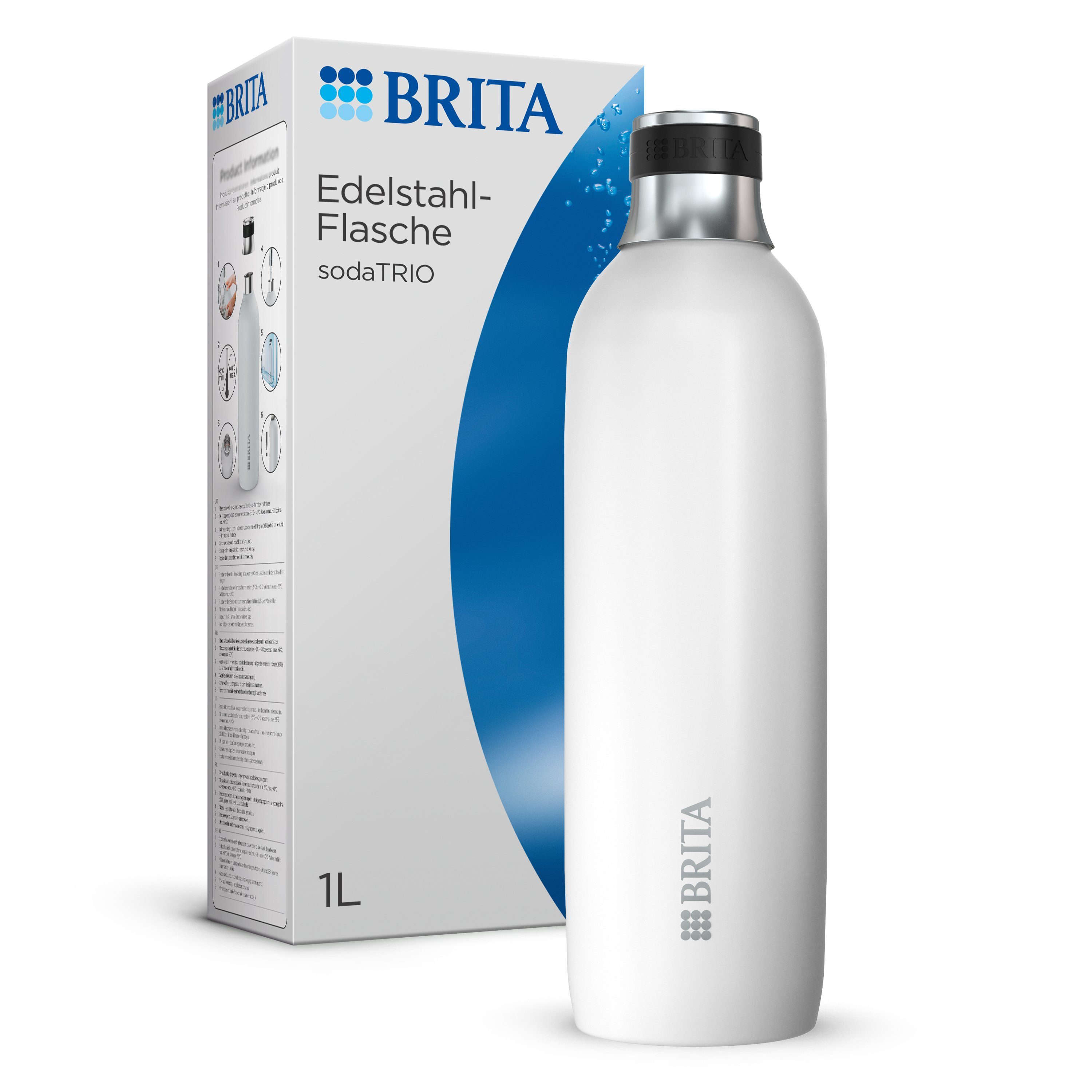 Flasche doppelwandige sodaTRIO, BRITA Premium 1l Edelstahl isolierte Wassersprudler & Flasche,