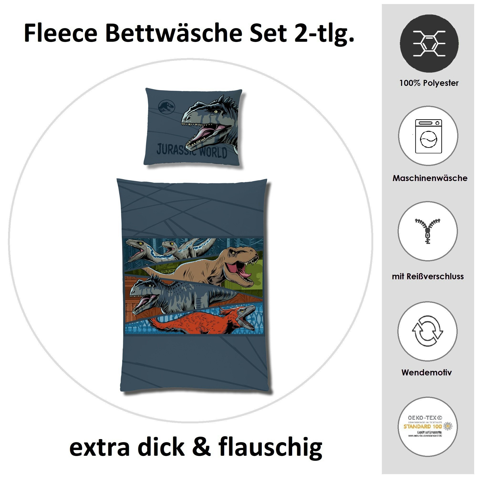 Familando Kinderbettwäsche Jurassic World Dinosaurier 135x200 80x80 cm Flee günstig online kaufen