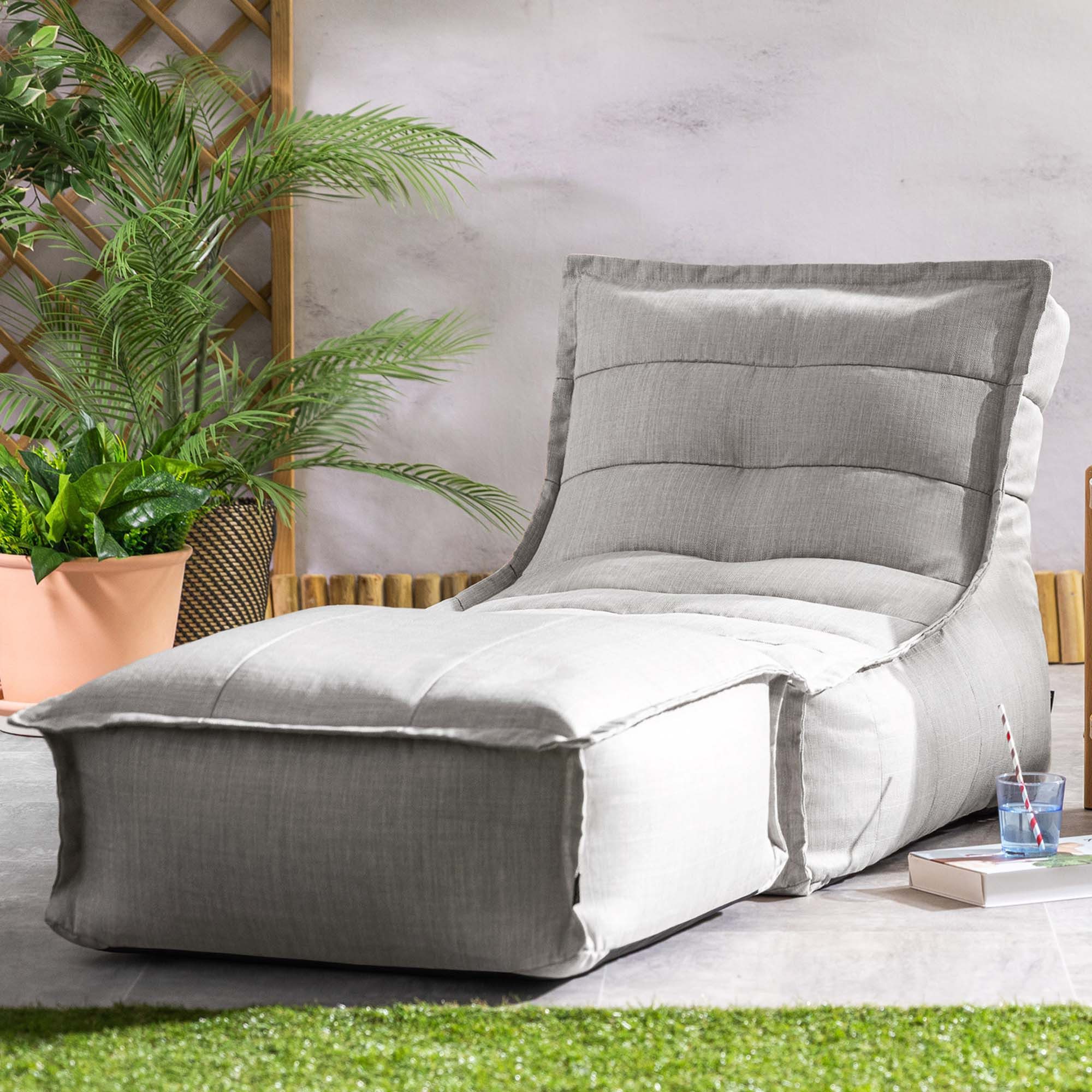 icon Sitzsack Outdoor mit Liege und Fußhocker „Dolce“ (Spar-Set, 1 x Sitzsack, 1 x Fußhocker), 75x75x96cm, Made in Germany, UV-beständig, wetterfest