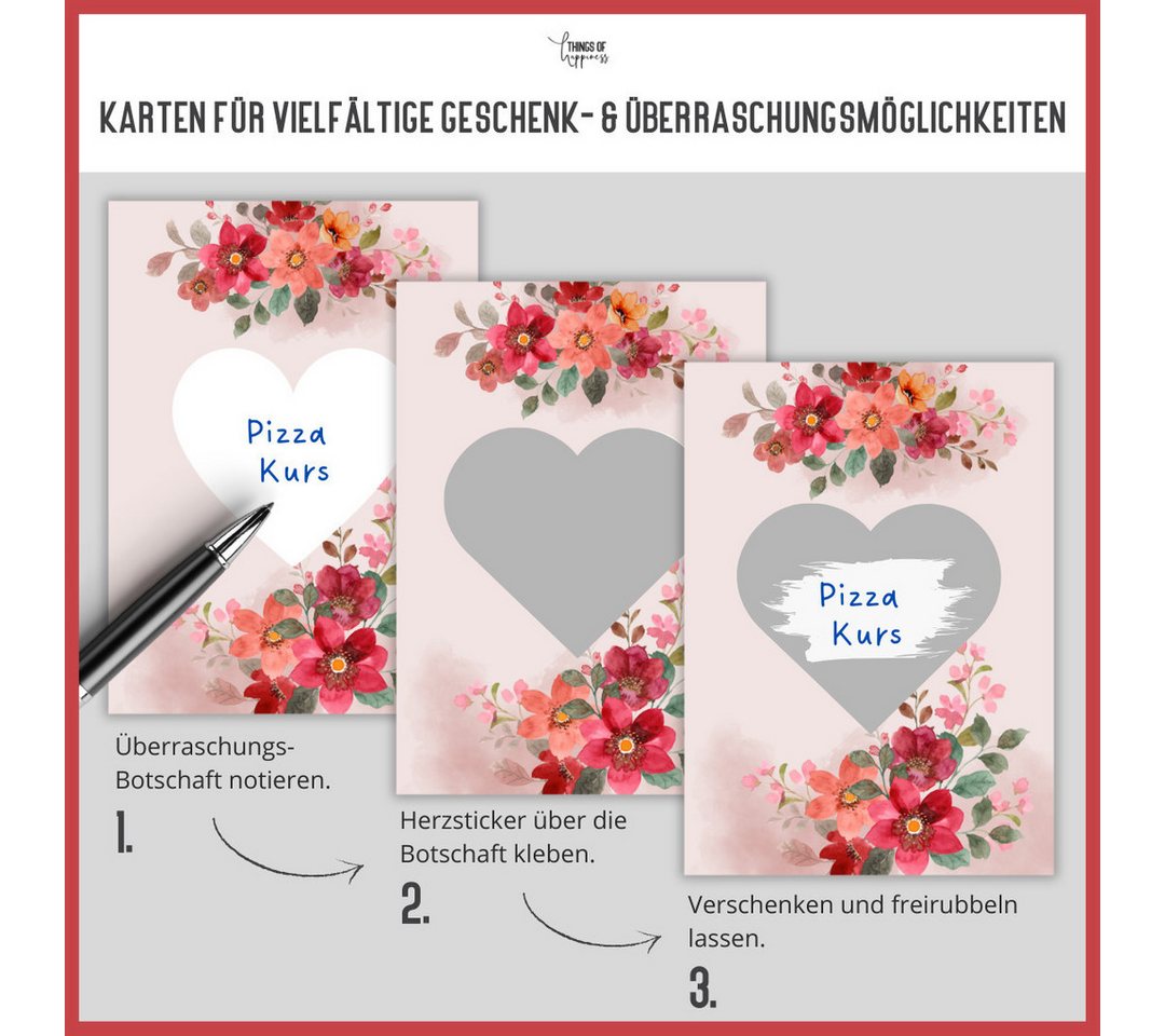 Thumbnail - Things of Happiness Postkarte Rubbelkarte Blanko, Glückslos, Rubellos, Überraschungskarte, Set 5 Stück