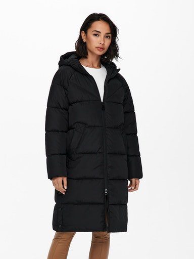 Verkaufskunde ONLY Steppmantel black mit PUFFER COAT Kapuze LONG ONLAMANDA