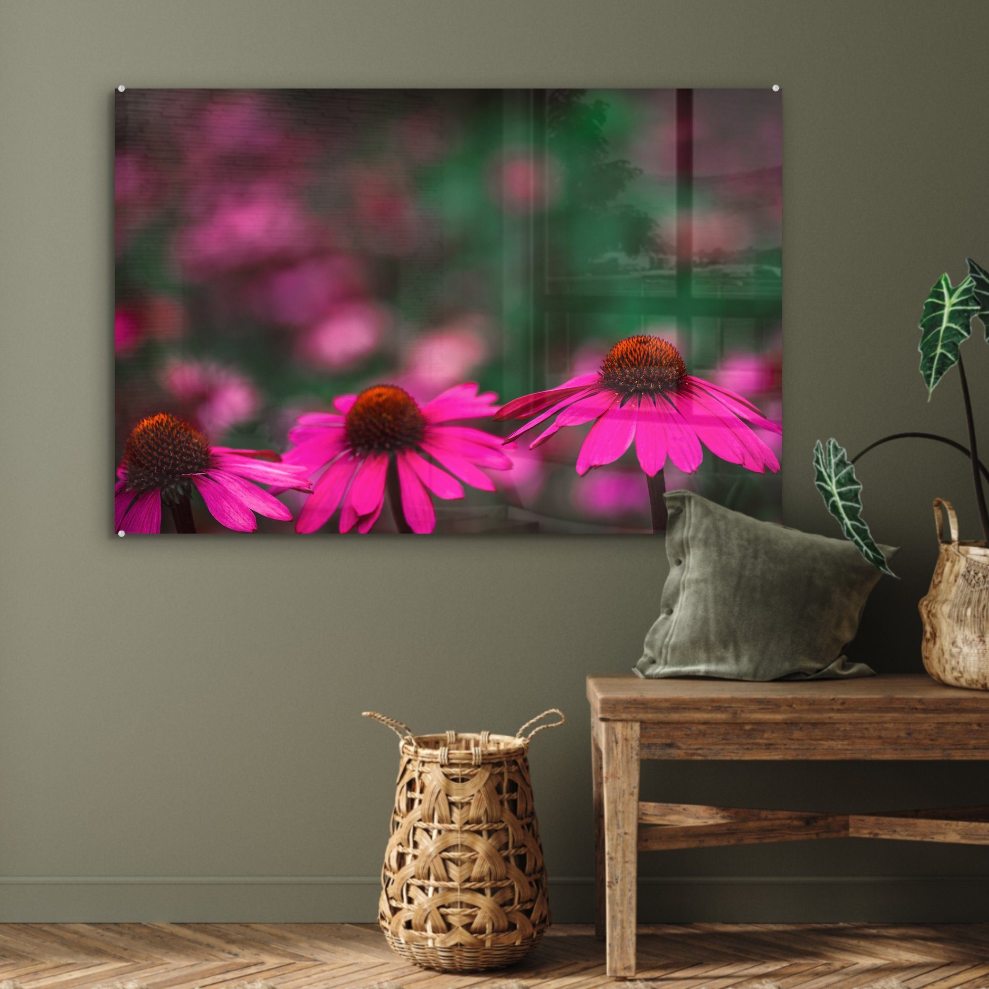 MuchoWow Acrylglasbild Rosa Dahlien, (1 & St), Acrylglasbilder Schlafzimmer Wohnzimmer