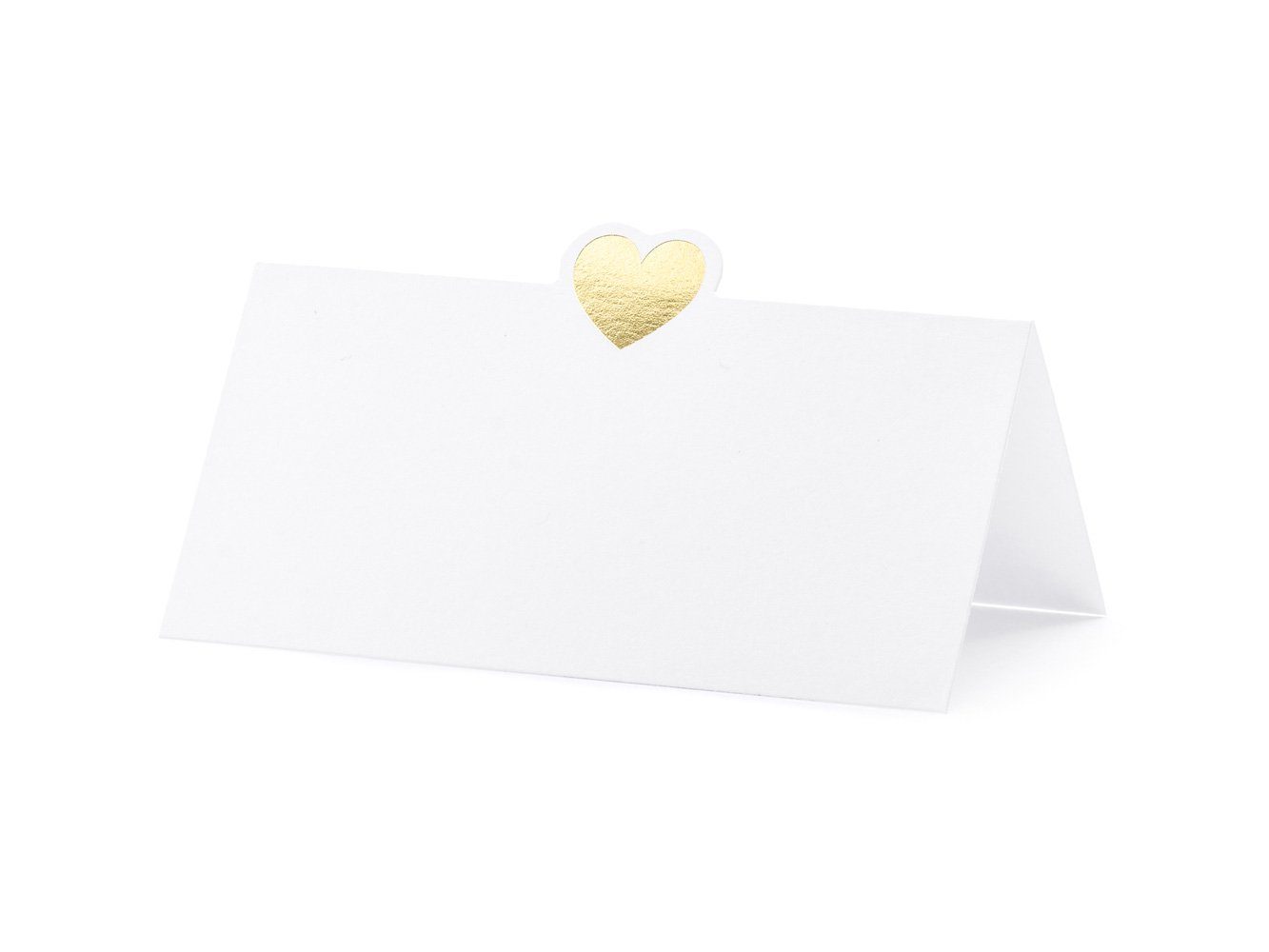 partydeco Papierdekoration, Tischkarten mit Herz 10x5cm blanko 10 Stück weiß / gold