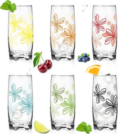 PLATINUX Glas »Trinkgläser«, Glas, mit Blumen Dekor Set 6 Teilig 350ml Wassergläser Saftgläser mit geformten Boden Frühstücksglas