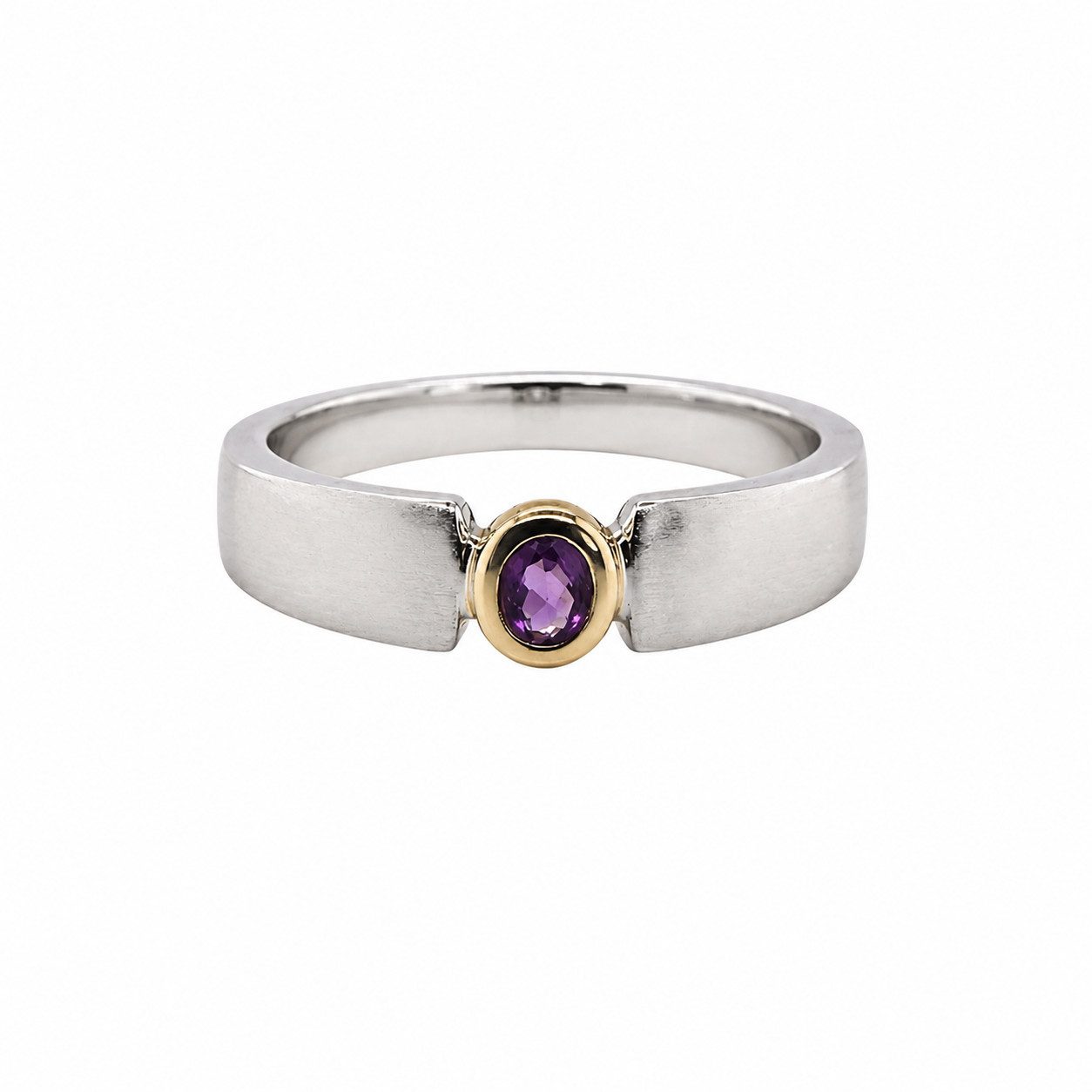 Sogni d'oro Solitärring mit Amethyst und vergoldetem Ringkopf, Silber 925, teilweise vergoldet