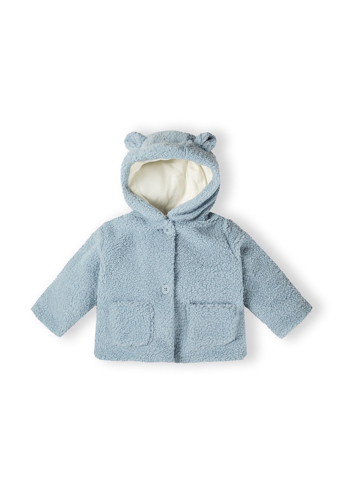 MINOTI Fellimitatjacke Teddy-Babyjacke mit Kapuze und Knöpfen (0-24m) kuschelig