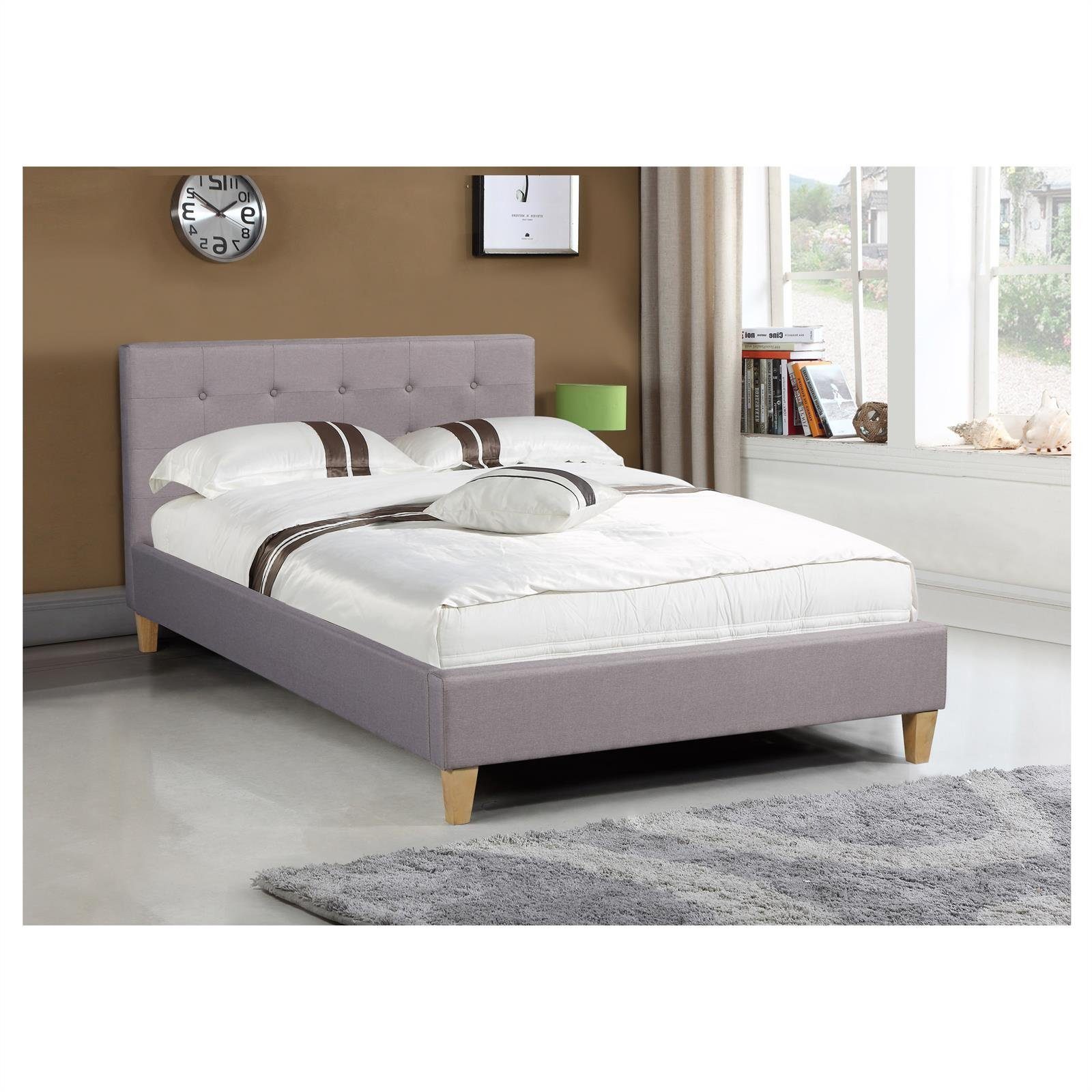 CARO-Möbel Polsterbett ADELE, Jugendbett mit Kopfteil 120 cm mit Lattenrost, Stoffbezug grau