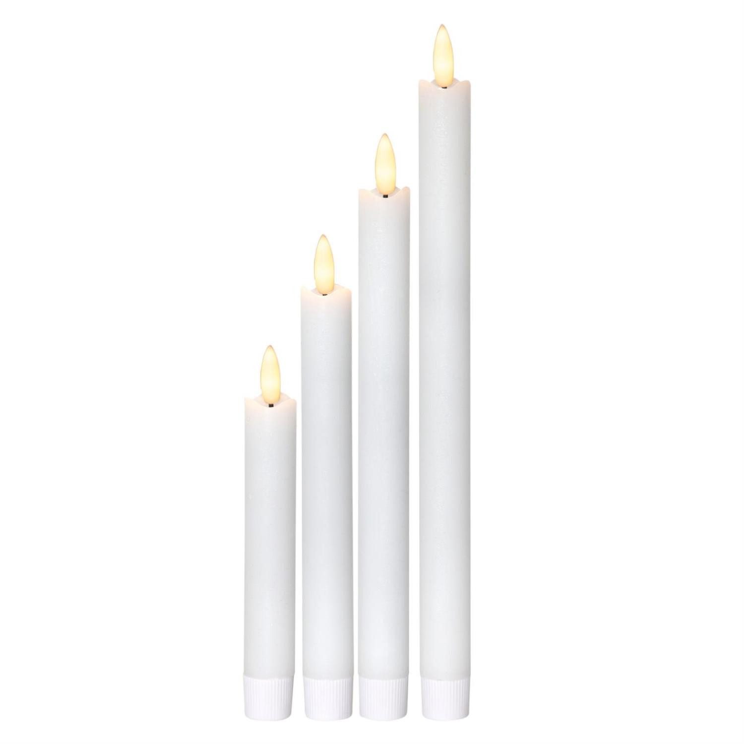 LED-Kerze LED Stabkerzen Echtwachs flackernde LED 4 Größen Timer weiß 4er Set