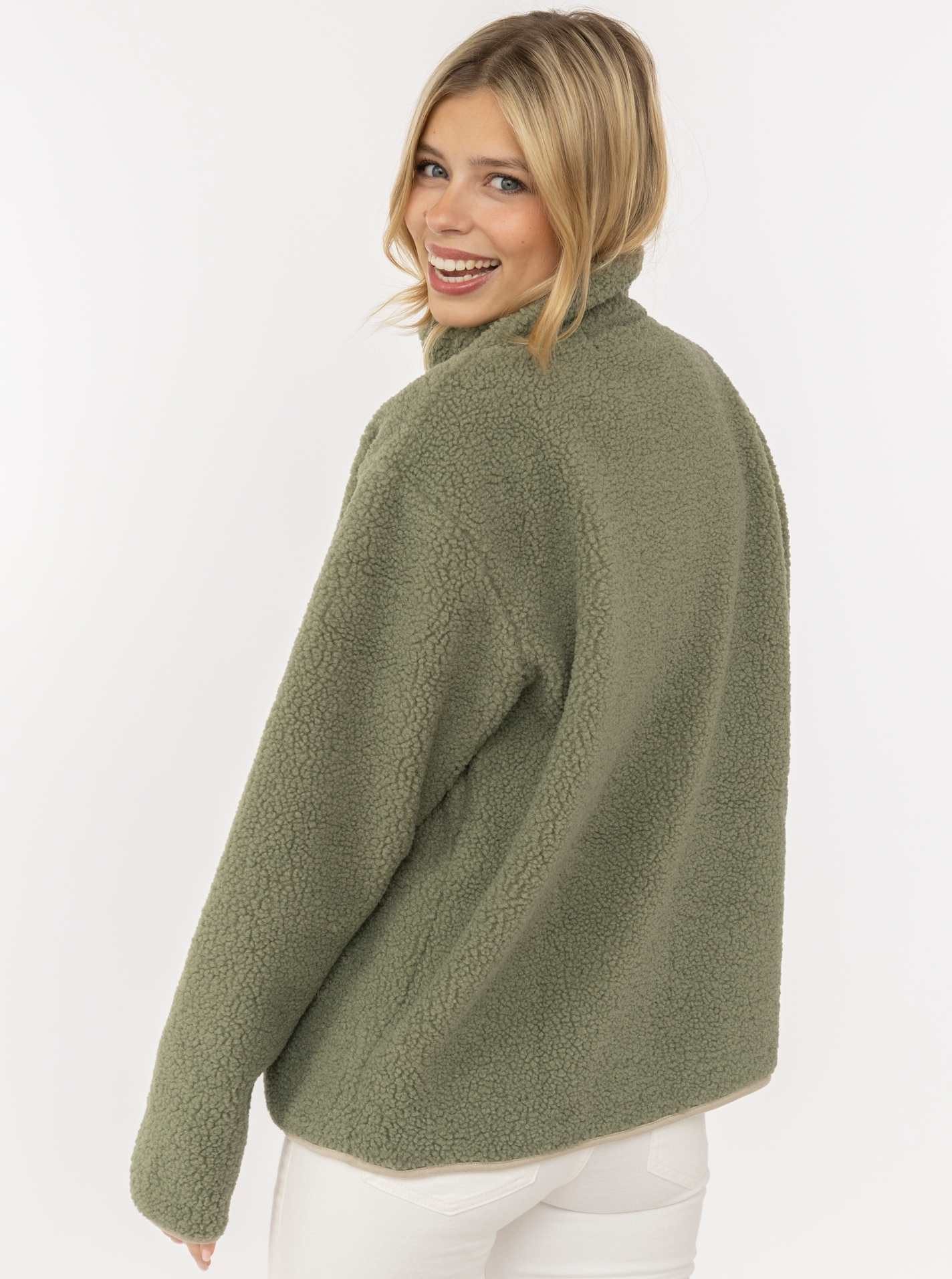Zwillingsherz Bomberjacke "Classic" kuscheliges Teddy-Fleece, Kontrastdetails, Brutstasche, Stehkragen