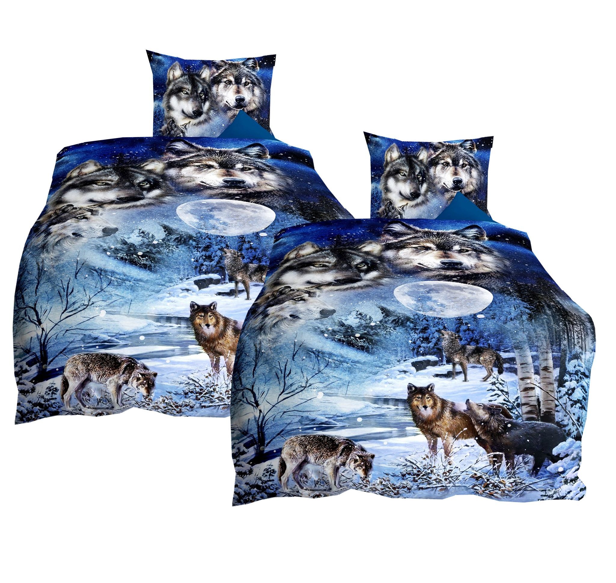 JACK Bettwäsche JACK by Kaeppel 135x200cm Wolf Wölfe Mond, Satin, 4 teilig, hochwertiger Digitaldruck mit einem eindrucksvollem Wolfmotiv