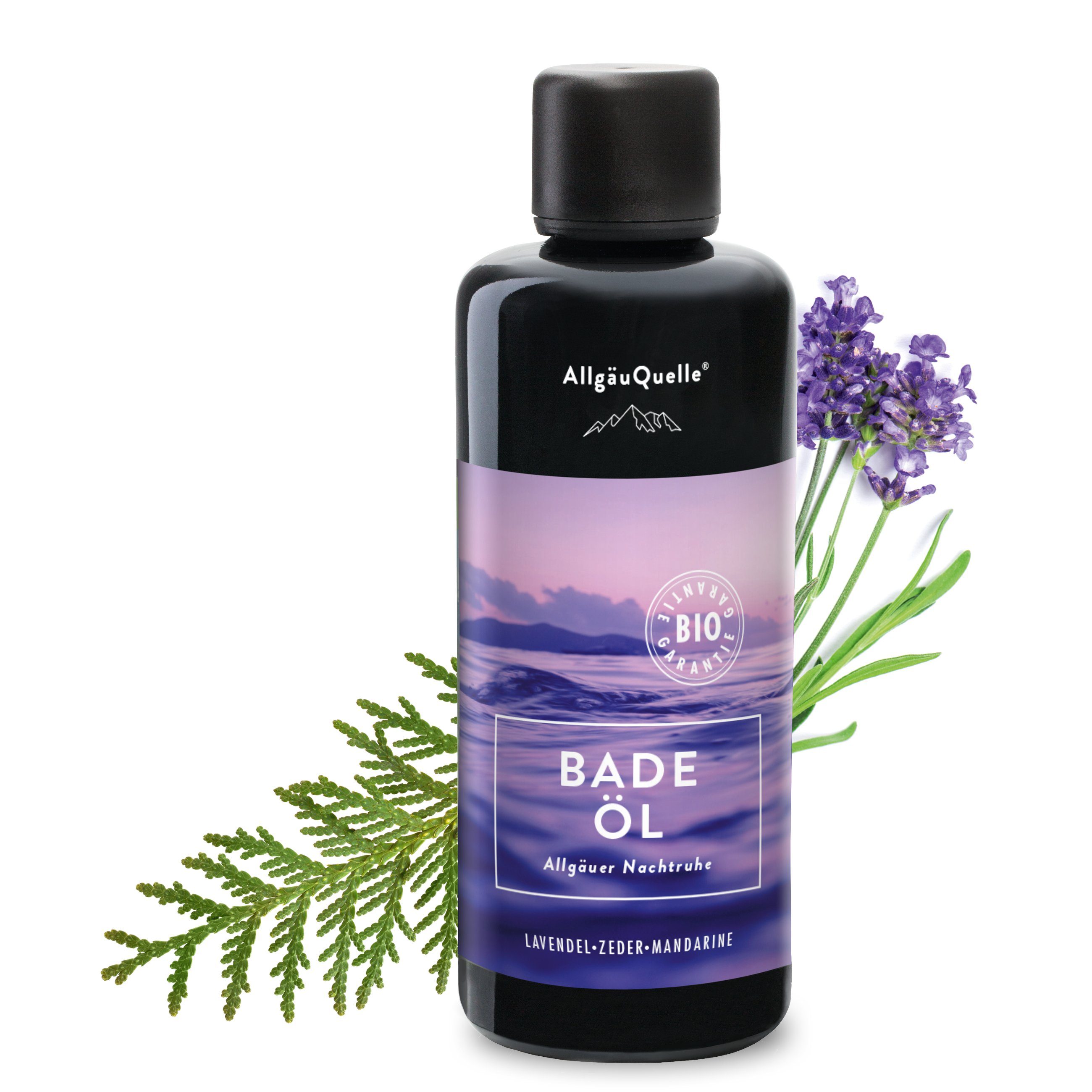 Allgäuquelle Badezusatz Bio Badeöl Allgäuer Nachtruhe Badezusatz, mit Lavendel, Zeder und Mandarine