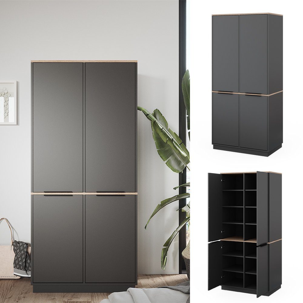 Vicco Kleiderschrank Betti, Anthrazit/Eiche, 82 x 179 cm mit 4 Türen günstig online kaufen