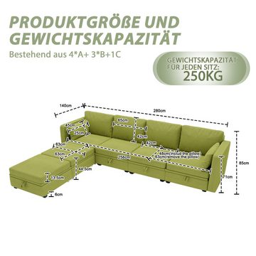 Blusmart Ecksofa Soft Sektional U-förmigen Sofa mit Lagerung, lässig Spleißen kann Doppelbett Sofa verwenden 1 Teile, Armlehnen faltbar Leinengewebe,extra breites Schlafsofa