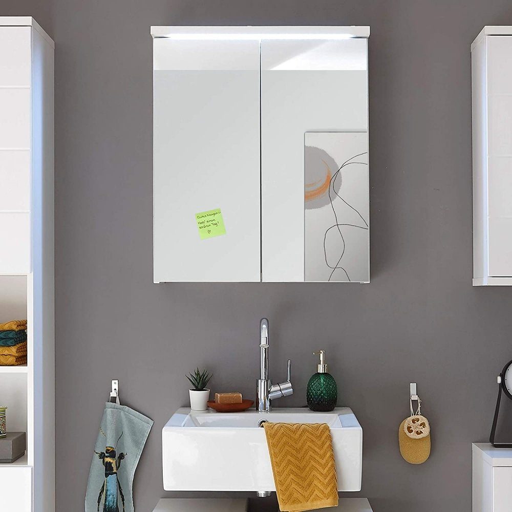 20 Consult Badezimmerspiegelschrank LED x Beleuchtung Bega 60 x ca. 69 Badspiegel inkl. Weiß Spiegelschrank cm POOL