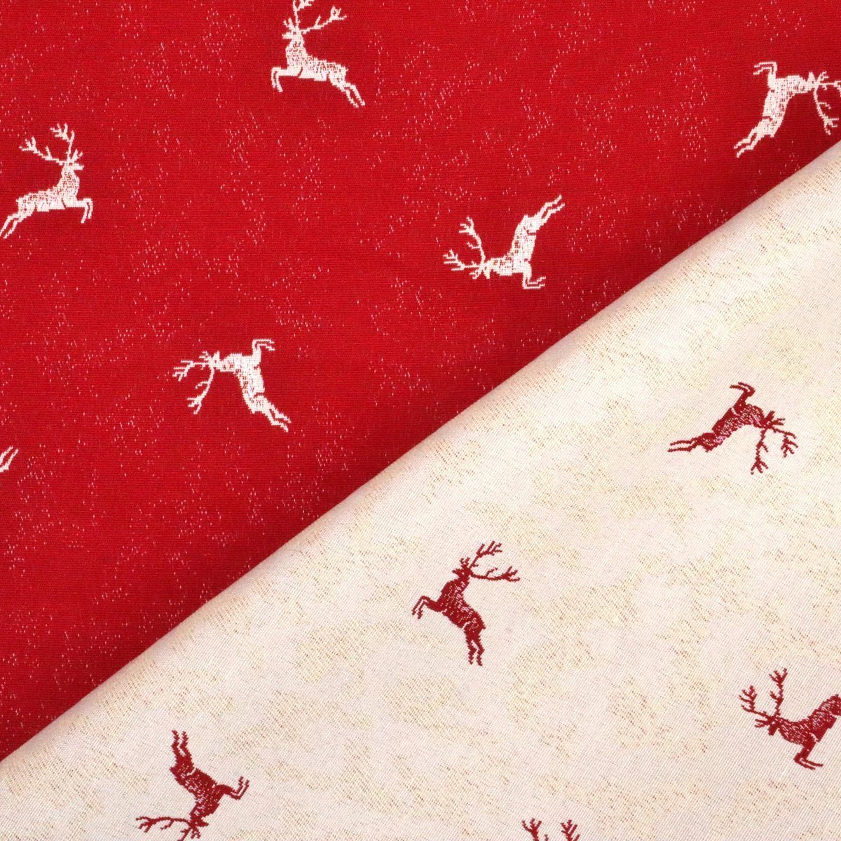 Stofferia Stoff Dekostoff Jacquard Weihnachten Hirsch Rot, Breite 140 cm, M günstig online kaufen