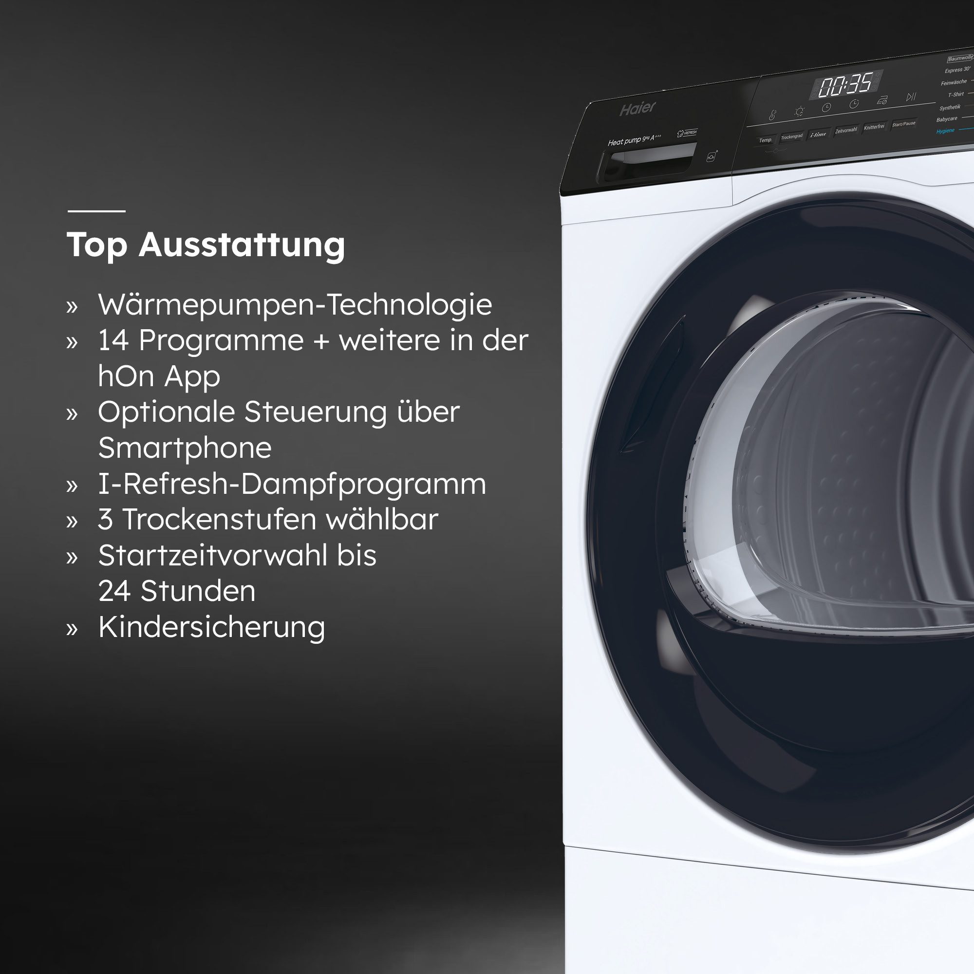 Haier Wärmepumpentrockner I PRO 3 HD91-A3939E, 9 kg, Extra Hygiene-Funktion, i-Refresh-Dampfprogramm