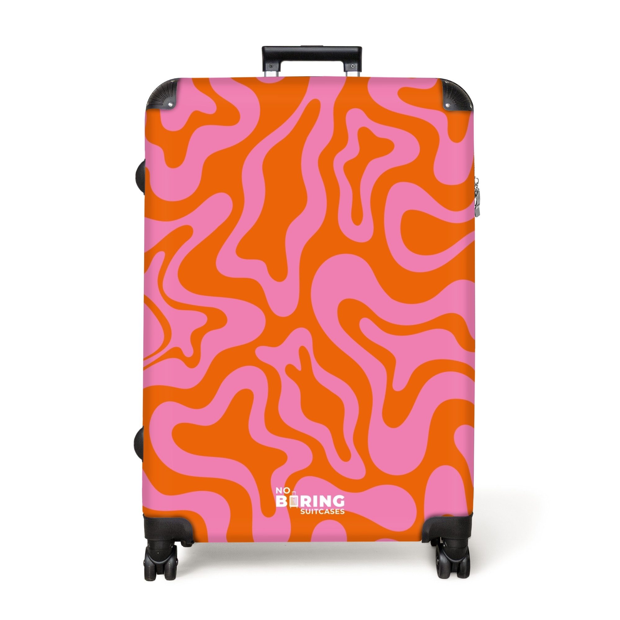 NoBoringSuitcases.com© Hartschalen-Trolley Orange mit rosa abstraktem günstig online kaufen